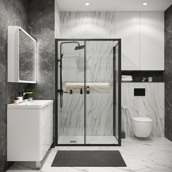 Душевой уголок Grossman Cosmo 140х90 120.K33.02.1490.21.00 профиль Черный матовый стекло прозрачное Душевой уголок Grossman Cosmo 140х90 120.K33.02.1490.21.00 профиль Черный матовый стекло прозрачное