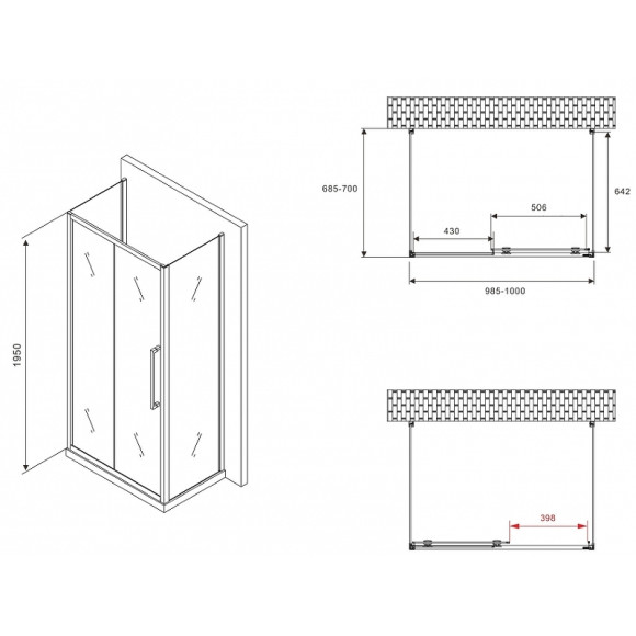 Душевой уголок Abber Schwarzer Diamant 100x70 AG30100BMH-S70BM-S70BM профиль Черный стекло матовое Душевой уголок Abber Schwarzer Diamant 100x70 AG30100BMH-S70BM-S70BM профиль Черный стекло матовое