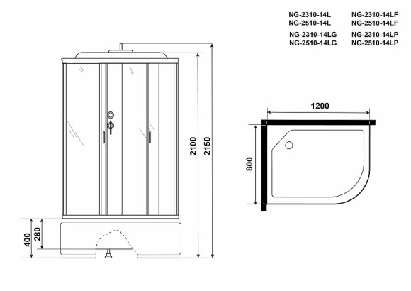 Душевая кабина Niagara Classic 120x80 L NG-2510-14LG с гидромассажем Душевая кабина Niagara Classic 120x80 L NG-2510-14LG с гидромассажем