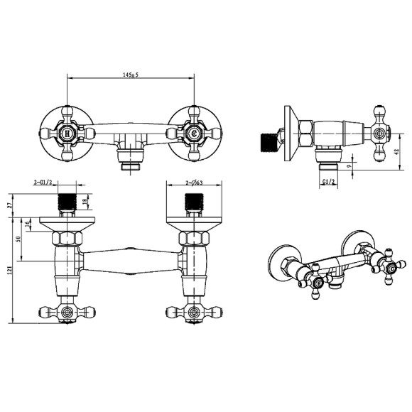 Смеситель для душа Boheme Royal Cristal 314-Royal/CRST Бронза