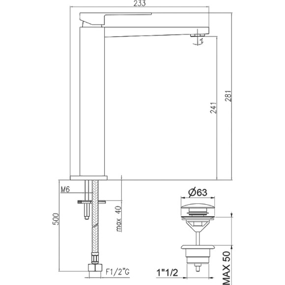 Смеситель для раковины Webert Pegaso PE830402560 Черный матовый