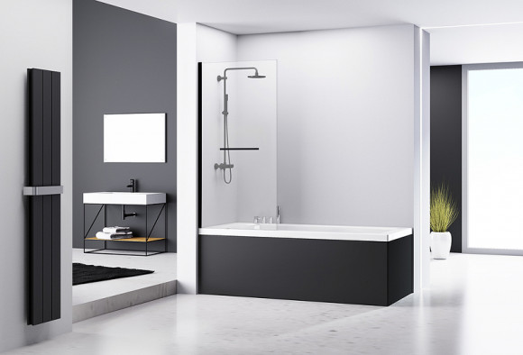 Шторка на ванну Abber Immer Offen 100х140 AG70100B профиль Черный стекло прозрачное