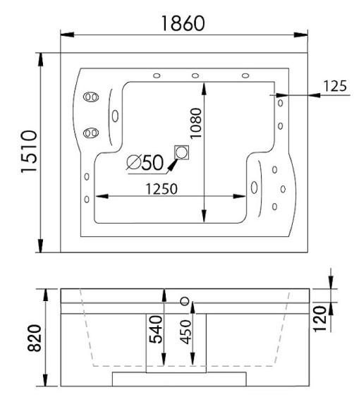 Акриловая ванна Gemy 186х151 G9052 II B L с гидромассажем Акриловая ванна Gemy 186х151 G9052 II B L с гидромассажем