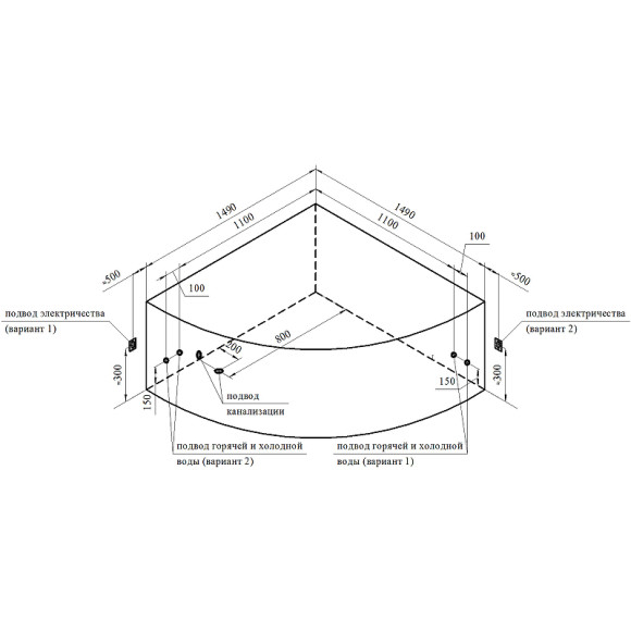 Акриловая ванна Radomir Vannesa Сандра 149х149 2-75-2-0-0-221 с гидромассажем Классик Хром