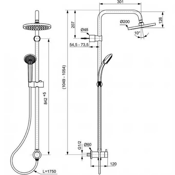 Душевая система Ideal Standard Ideal Rain Soft A5689AA Хром Душевая система Ideal Standard Ideal Rain Soft A5689AA Хром