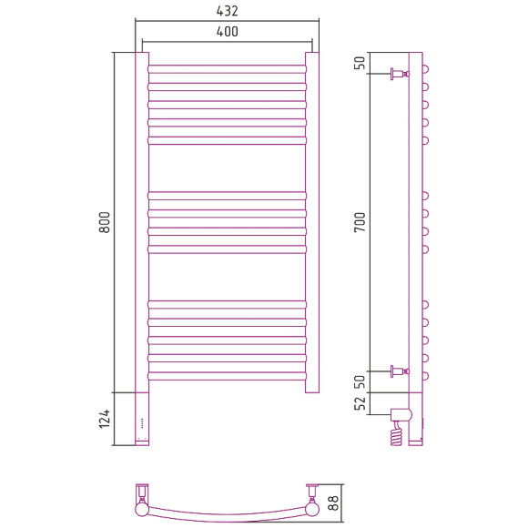 Электрический полотенцесушитель Сунержа Богема 3.0 800x400 L 00-5802-8040 Хром