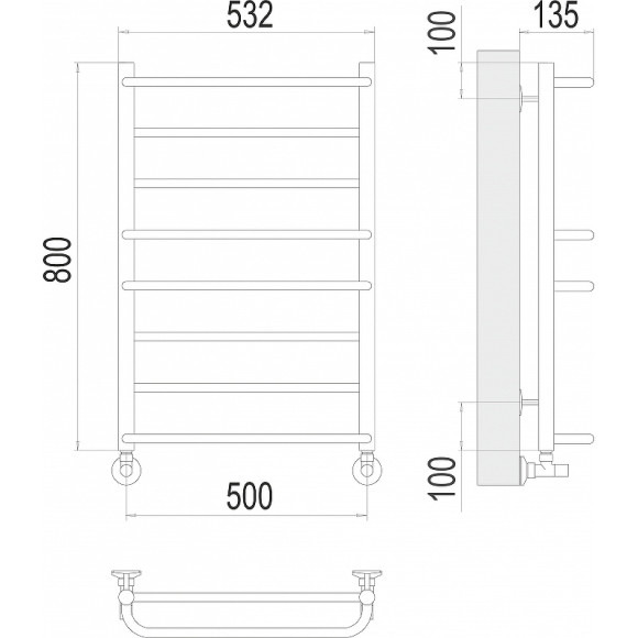 Водяной полотенцесушитель Terminus Евромикс П8 500x800 4670078530165 Хром, нижнее подключение, G 1/2" ВР Водяной полотенцесушитель Terminus Евромикс П8 500x800 4670078530165 Хром, нижнее подключение, G 1/2" ВР