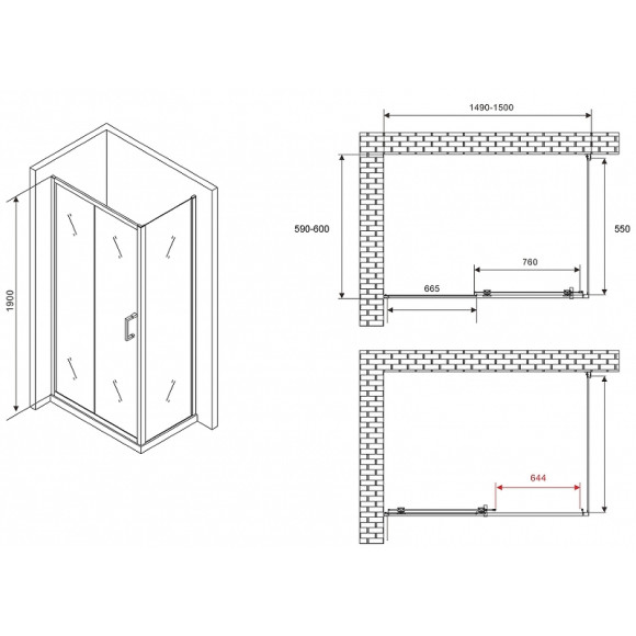 Душевой уголок Abber Schwarzer Diamant 150x60 AG30150B5-S60B5 профиль Черный стекло прозрачное Душевой уголок Abber Schwarzer Diamant 150x60 AG30150B5-S60B5 профиль Черный стекло прозрачное
