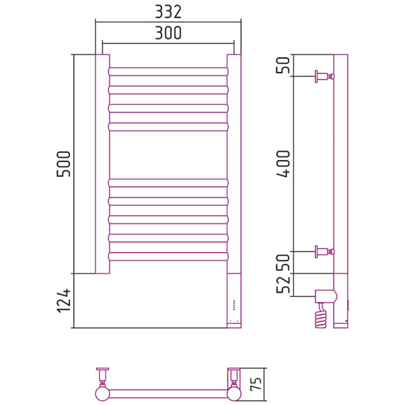 Электрический полотенцесушитель Сунержа Богема 3.0 прямая 500x300 R 15-5805-5030 Темный титан муар