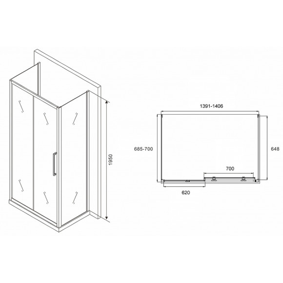 Душевой уголок Abber Schwarzer Diamant 140x70 AG30140MH-S70M-S70M профиль Хром стекло матовое Душевой уголок Abber Schwarzer Diamant 140x70 AG30140MH-S70M-S70M профиль Хром стекло матовое