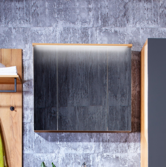 Зеркальный шкаф Бриклаер Форест 80 4627125414718 с подсветкой Дуб золотой Антрацит Зеркальный шкаф Бриклаер Форест 80 4627125414718 с подсветкой Дуб золотой Антрацит