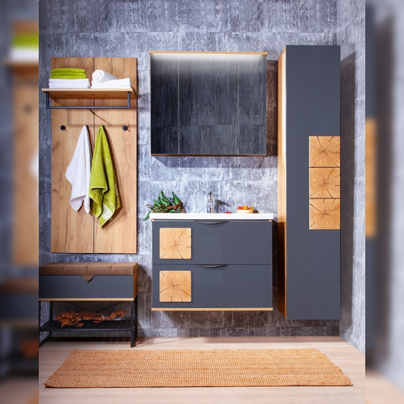 Зеркальный шкаф Бриклаер Форест 80 4627125414718 с подсветкой Дуб золотой Антрацит Зеркальный шкаф Бриклаер Форест 80 4627125414718 с подсветкой Дуб золотой Антрацит