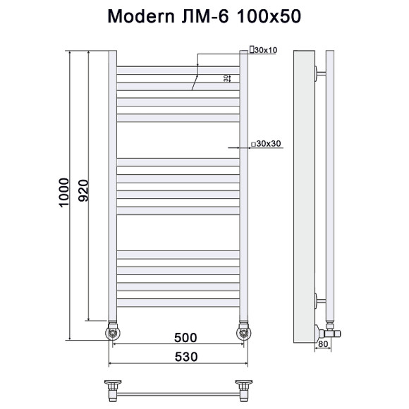 Водяной полотенцесушитель Ника Modern ЛМ 6 100x50 Белый 12 перекладин Водяной полотенцесушитель Ника Modern ЛМ 6 100x50 Белый 12 перекладин