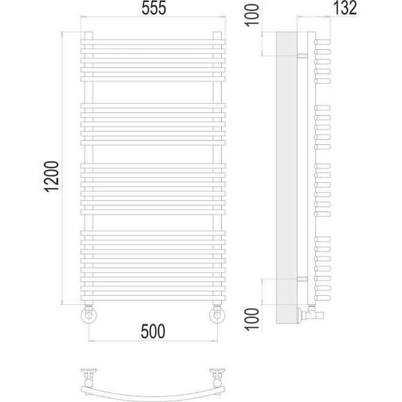 Водяной полотенцесушитель Terminus Марио П24 500х1200 4670078530752 Хром, нижнее подключение, G 1/2" ВР, с комплектом вентилей