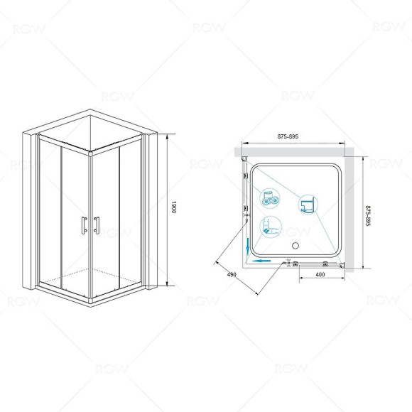Душевой уголок RGW Passage PA-31 90х90 02083199-11 профиль Хром стекло прозрачное Душевой уголок RGW Passage PA-31 90х90 02083199-11 профиль Хром стекло прозрачное