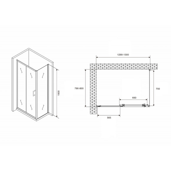 Душевой уголок Abber Schwarzer Diamant 130x80 AG30130B5-S80B5 профиль Черный стекло прозрачное Душевой уголок Abber Schwarzer Diamant 130x80 AG30130B5-S80B5 профиль Черный стекло прозрачное