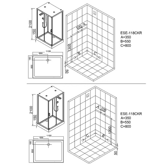 Душевая кабина Esbano ESE-118CKR 110x85 ESKE118CKR без гидромассажа