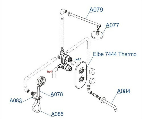 Душевая система WasserKRAFT Elbe A177477 с термостатом Черная матовая