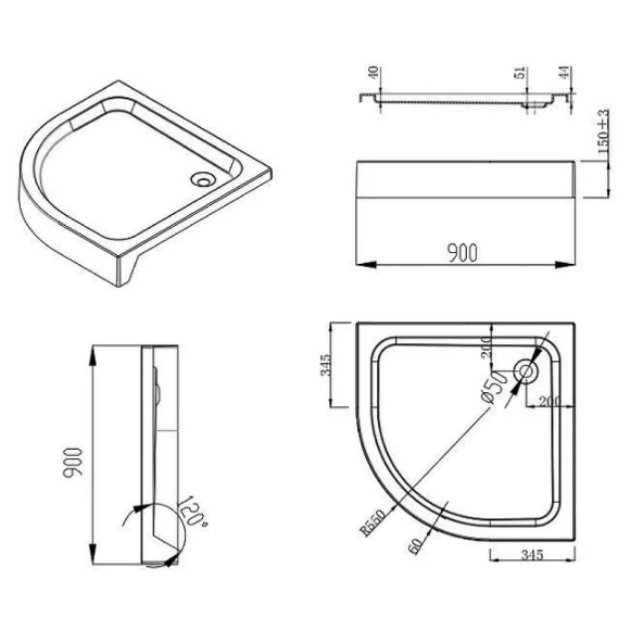 Душевой уголок Esbano ESD-7015B 90x90 ESUGD7015B профиль Черный матовый стекло прозрачное
