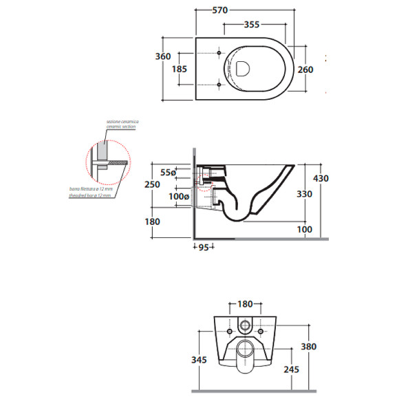Унитаз Globo Forty3 FOS05.BI подвесной без сиденья Унитаз Globo Forty3 FOS05.BI подвесной без сиденья