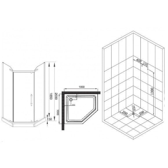 Душевой уголок Esbano ESR-8170 100x100 ESUGR8170 профиль Хром стекло рифленое