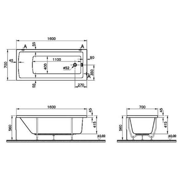 Акриловая ванна Vitra Neo 160x70 52520001000 без гидромассажа Акриловая ванна Vitra Neo 160x70 52520001000 без гидромассажа
