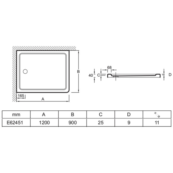 Душевой поддон из материала Flight Jacob Delafon Flight 120x90 прямоугольный Белый