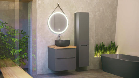 Шкаф пенал Jorno Wood 33 Wood.04.150/P/GR подвесной Серый