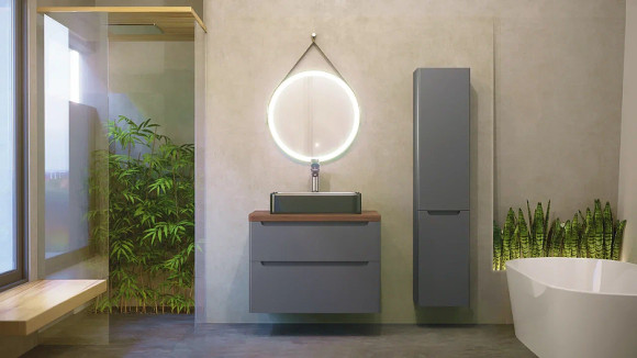 Шкаф пенал Jorno Wood 33 Wood.04.150/P/GR подвесной Серый