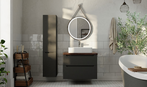 Шкаф пенал Jorno Wood 33 Wood.04.150/P/GR подвесной Серый