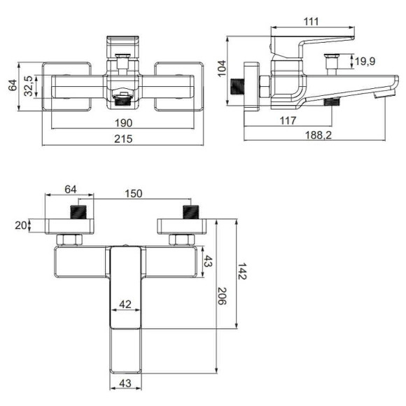 Смеситель для ванны Omnires Parma PM7430BL Черный матовый Смеситель для ванны Omnires Parma PM7430BL Черный матовый