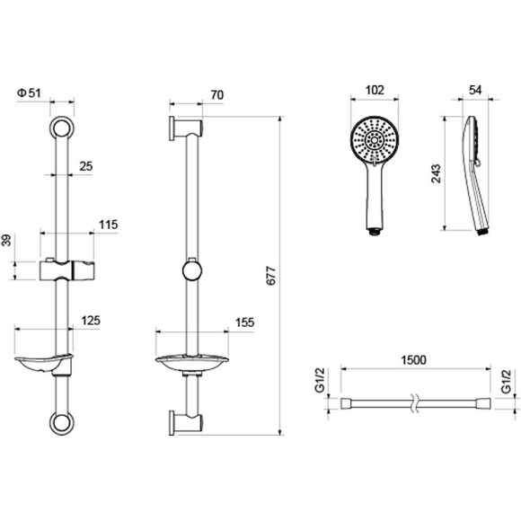 Душевой гарнитур Aquatek Бетта 3jet AQ2013MB Черный матовый