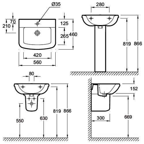 Раковина Jacob Delafon Panache 56 E1434-00 Белая