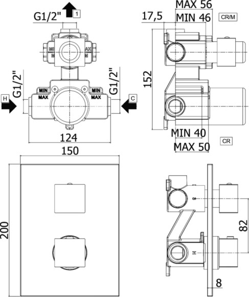 Смеситель для душа Paffoni Elle LEQ513NO/M с термостатом Черный матовый