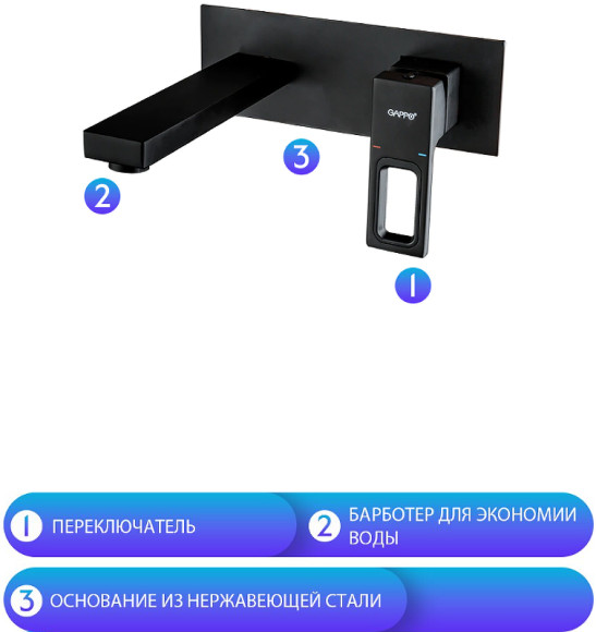 Смеситель для раковины Gappo G17-6 G1017-16 Черный матовый