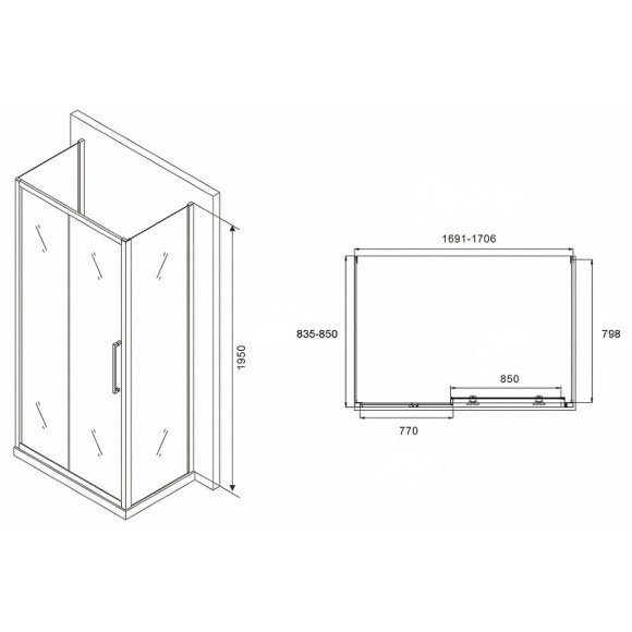 Душевой уголок Abber Schwarzer Diamant 170x85 AG30170MH-S85M-S85M профиль Хром стекло матовое Душевой уголок Abber Schwarzer Diamant 170x85 AG30170MH-S85M-S85M профиль Хром стекло матовое