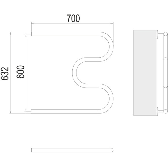 Водяной полотенцесушитель Terminus М-образный (1) БШ 600x700 4620768880964 Хром, боковое подключение, G 1" НР