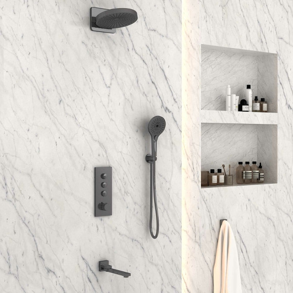 Душевая система Vincea Inspire VSFW-433TI1GM с термостатом Вороненая сталь