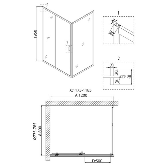 Душевой уголок Niagara Nova NG-6812-08 BLACK 120х80 профиль Черный стекло прозрачное Душевой уголок Niagara Nova NG-6812-08 BLACK 120х80 профиль Черный стекло прозрачное