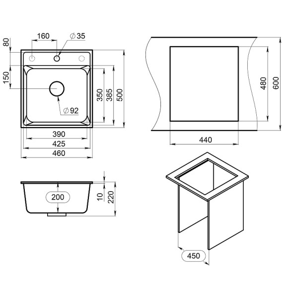 Кухонная мойка Point Мисти 46 PN3011B Черная Кухонная мойка Point Мисти 46 PN3011B Черная
