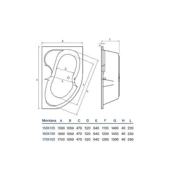 Акриловая ванна Koller Pool Montana 160х105 R без гидромассажа