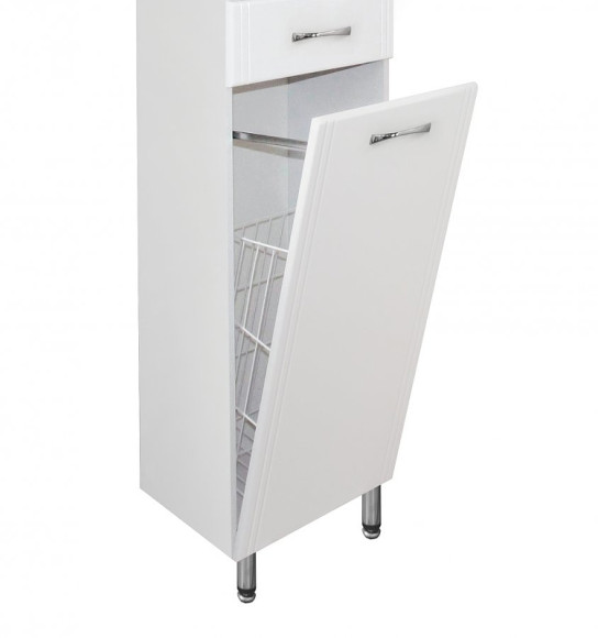 Шкаф пенал Style Line Эко Стандарт 36 с бельевой корзиной Белый глянец