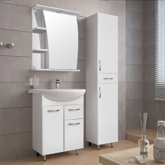 Шкаф пенал Style Line Эко Стандарт 36 с бельевой корзиной Белый глянец