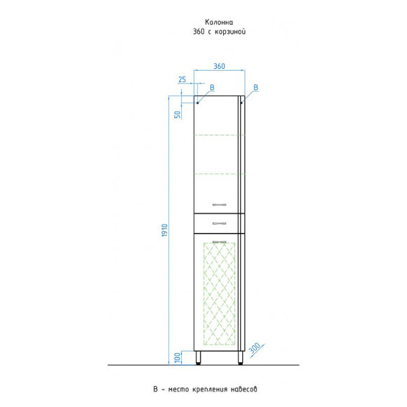 Шкаф пенал Style Line Эко Стандарт 36 с бельевой корзиной Белый глянец