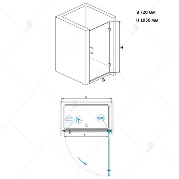 Душевая дверь RGW Hotel HO-011B 80 350601108-14 профиль Черный стекло прозрачное