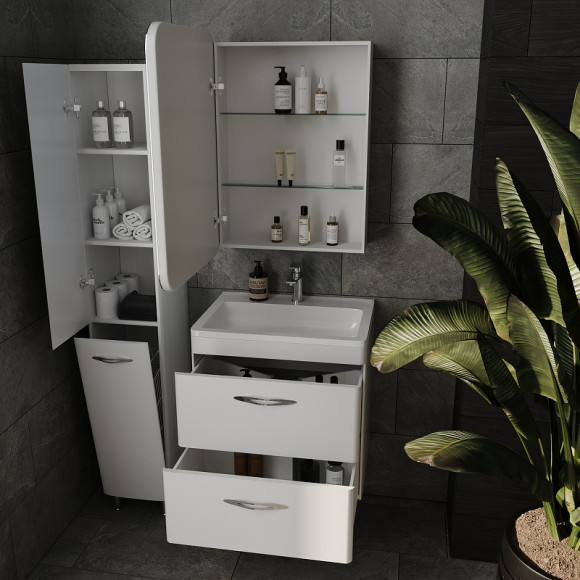 Зеркальный шкаф Style Line Каре 55 L СС-00002373 с подсветкой Белый Зеркальный шкаф Style Line Каре 55 L СС-00002373 с подсветкой Белый