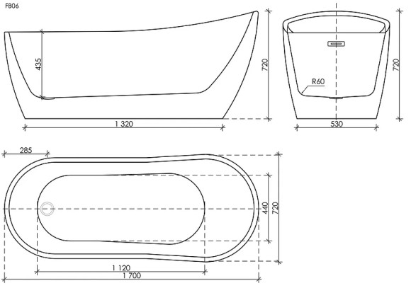 Акриловая ванна Sancos Perla 170x72 FB06 без гидромассажа