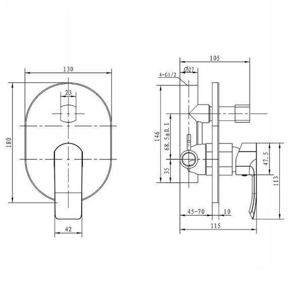 Смеситель для душа Kaiser Aurora 67277 Хром