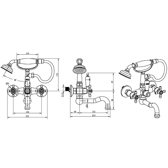 Смеситель для ванны Boheme Royal Cristal 313-Royal/CRST black Бронза