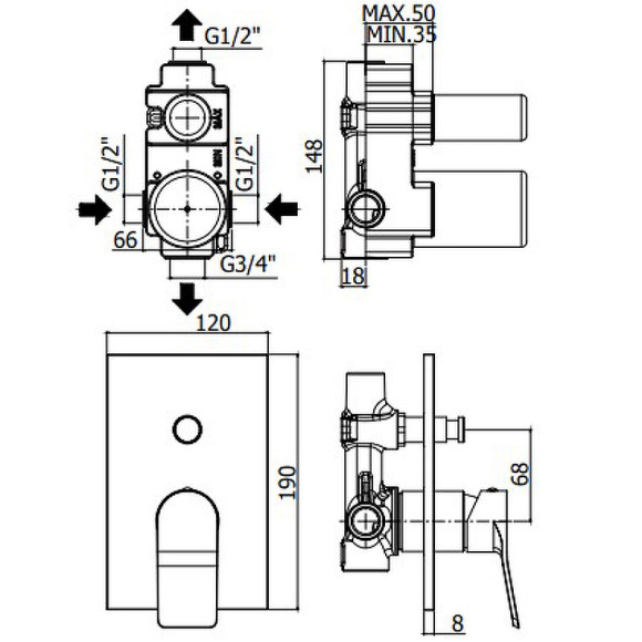 Смеситель для душа Paffoni Tilt TI015NO/M Черный матовый